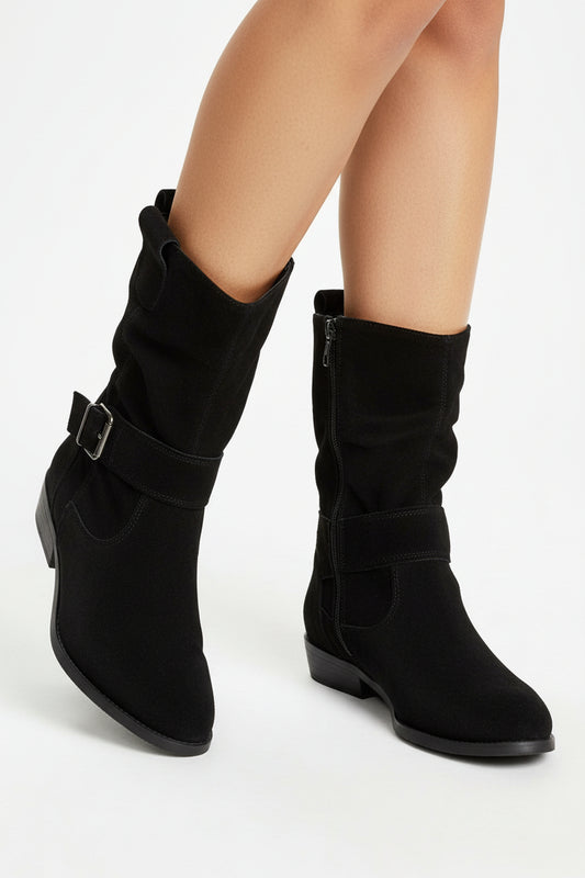 Chic Women's Short Brown Boots - Durable Synthetic Leather, Low Heel, Slip-On Design 4