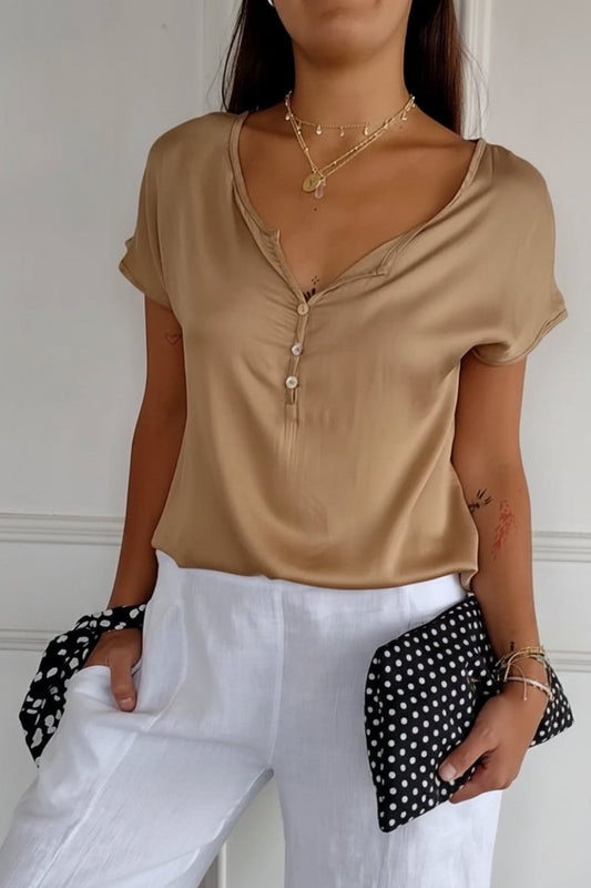 Chic & Comfortable V-Neck T-Shirt - Soft Fabric, Relaxed Fit, Versatile Style 1