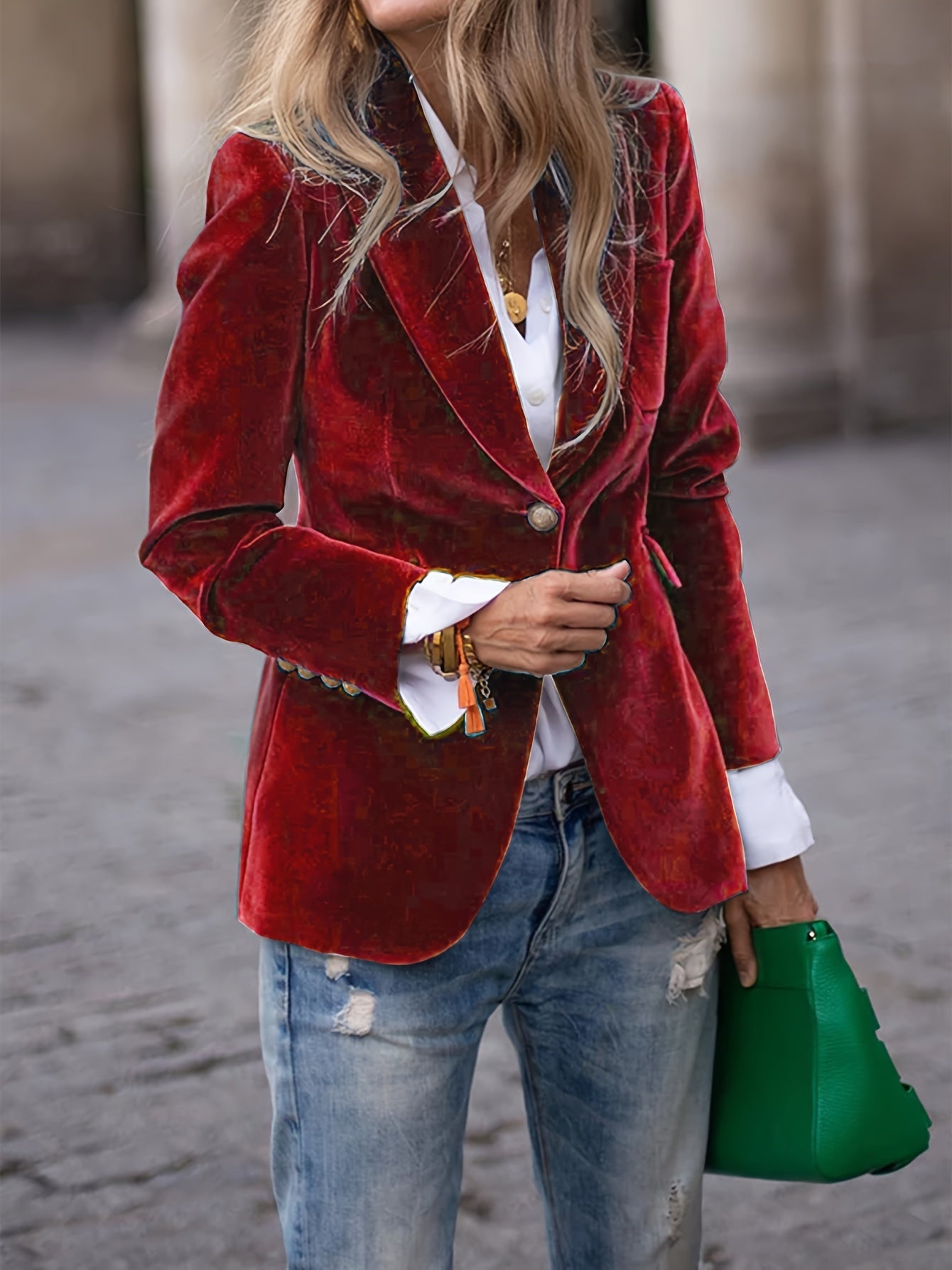 Classic Button-Up Casual Blazer for Women - Timeless Style and Comfort 1