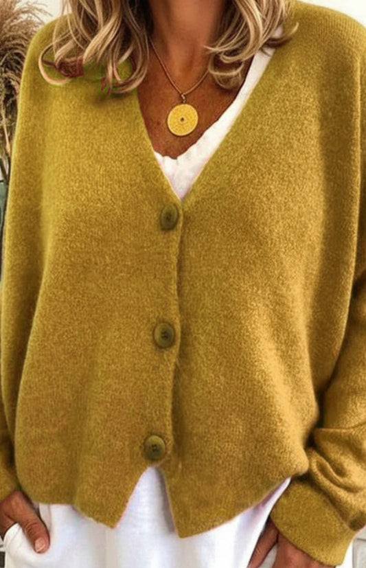 Cozy V-Neck Knit Cardigan for Women - Stylish Layering Essential in Soft Fabric 1