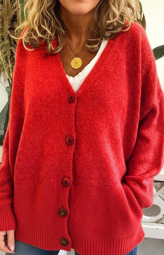 Cozy V-Neck Knit Cardigan for Women - Stylish Layering Essential in Soft Fabric 9