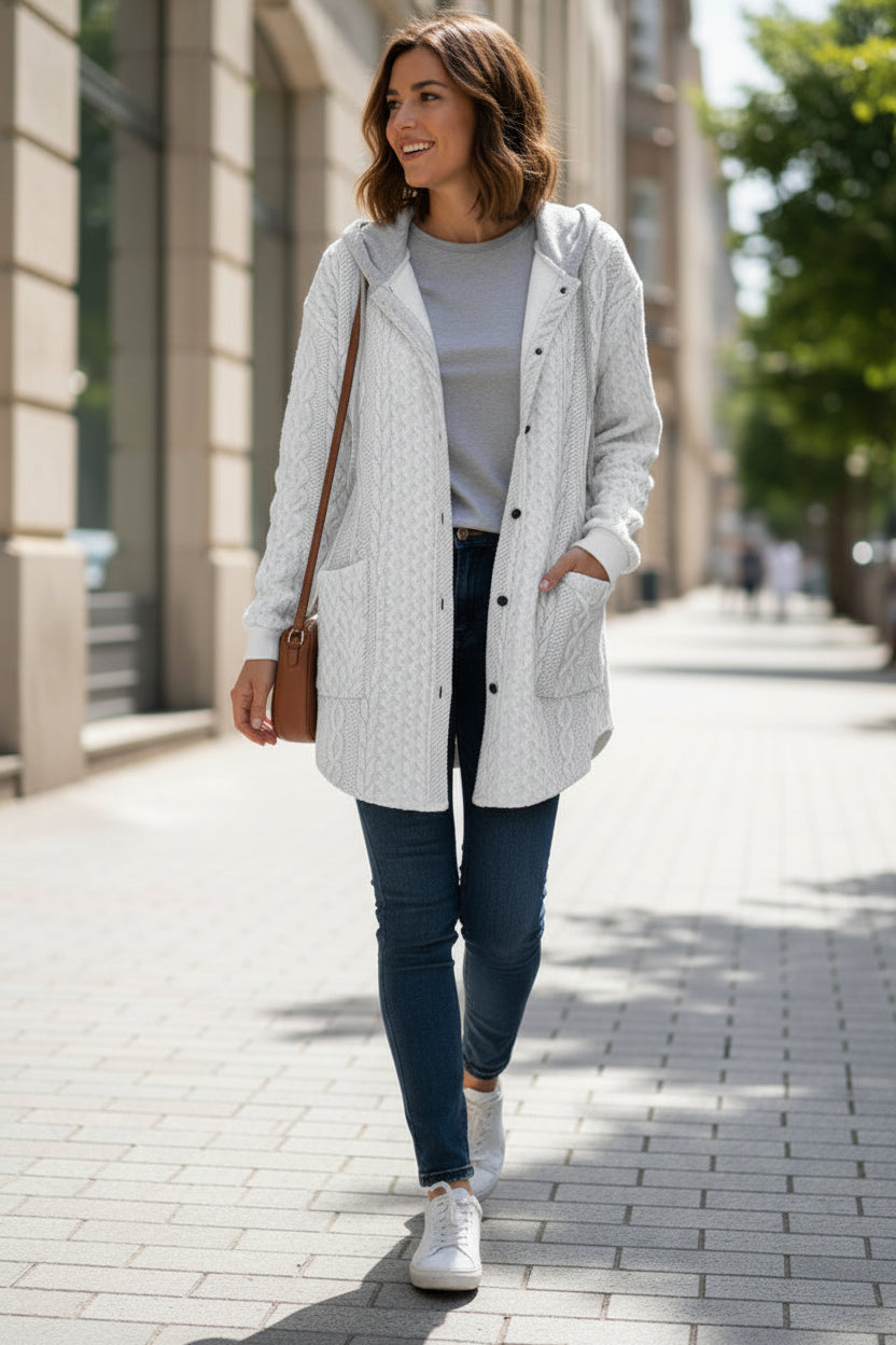 Cozy White Hoodie with Adjustable Hood & Kangaroo Pocket for Comfort 1