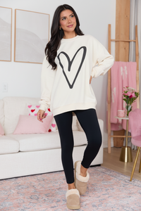 Cream Graphic Sweatshirt - Relaxed Fit with Heart Design for Casual Style 2