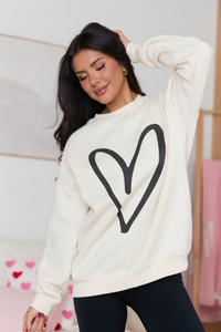 Cream Graphic Sweatshirt - Relaxed Fit with Heart Design for Casual Style 3