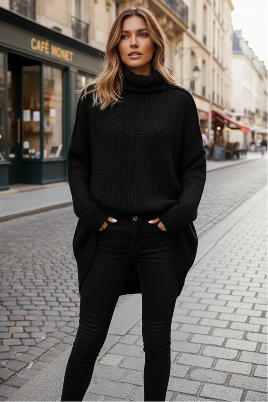 FIBERLY – Women's Turtleneck Sweater with Soft Cozy Knit Feel