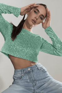VELYRA – Chic Sequin Crop Top with Slim Fit and Statement Shine