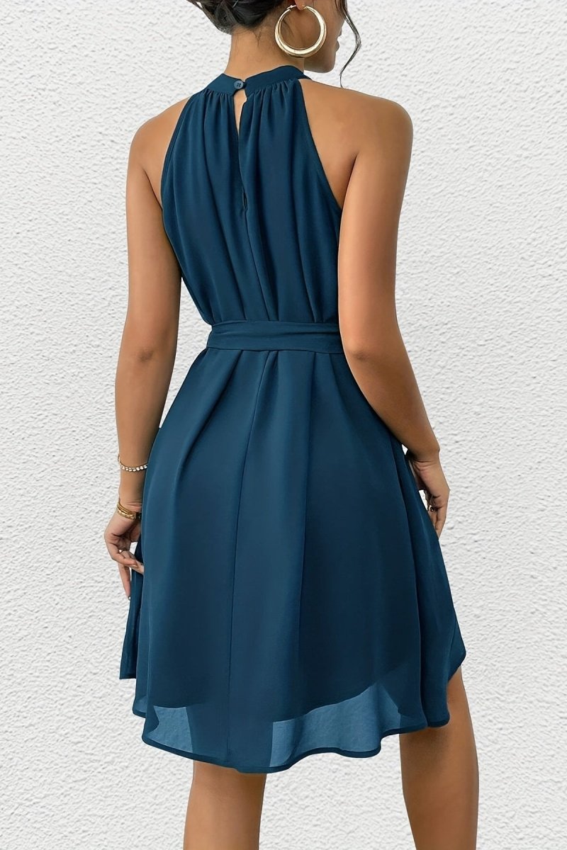 Delilah - Stylish Black Midi Dress with Round Neck & Ruffle Hem 4