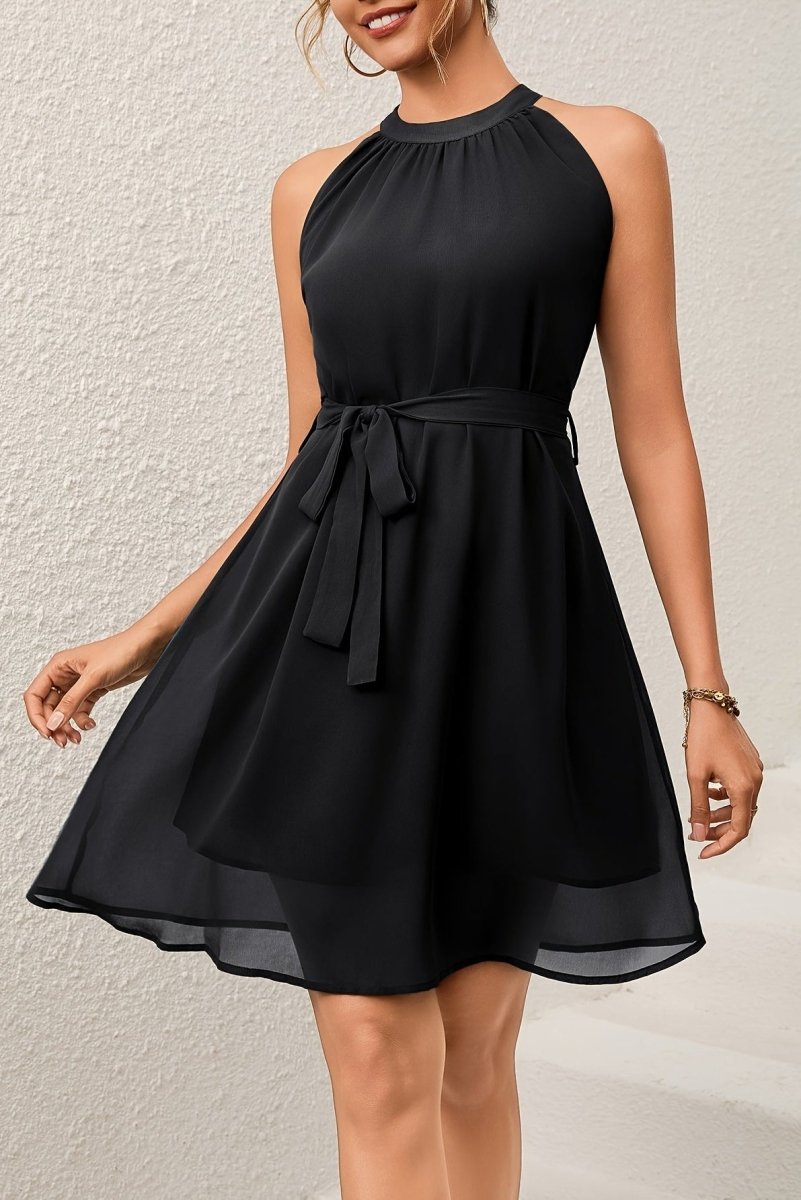 Delilah - Stylish Black Midi Dress with Round Neck & Ruffle Hem 8