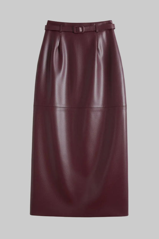 Diana - Genuine Leather Pencil Skirt with Sculpted Waist & Belt for Elegant Fit 0