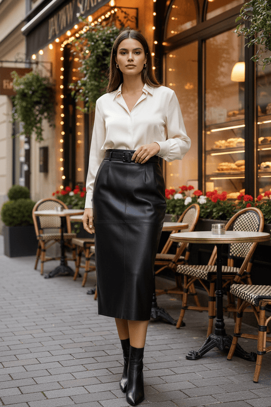 Diana - Genuine Leather Pencil Skirt with Sculpted Waist & Belt for Elegant Fit 4