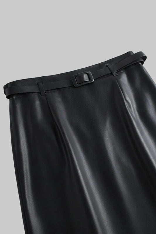 Diana - Genuine Leather Pencil Skirt with Sculpted Waist & Belt for Elegant Fit 7