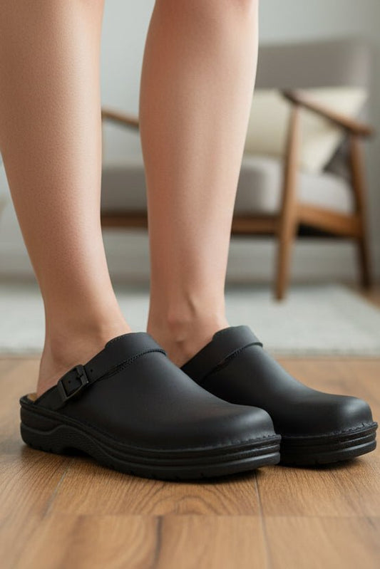 ORTHOCLOG – Supportive Leather Slip-On Clogs for All-Day Comfort