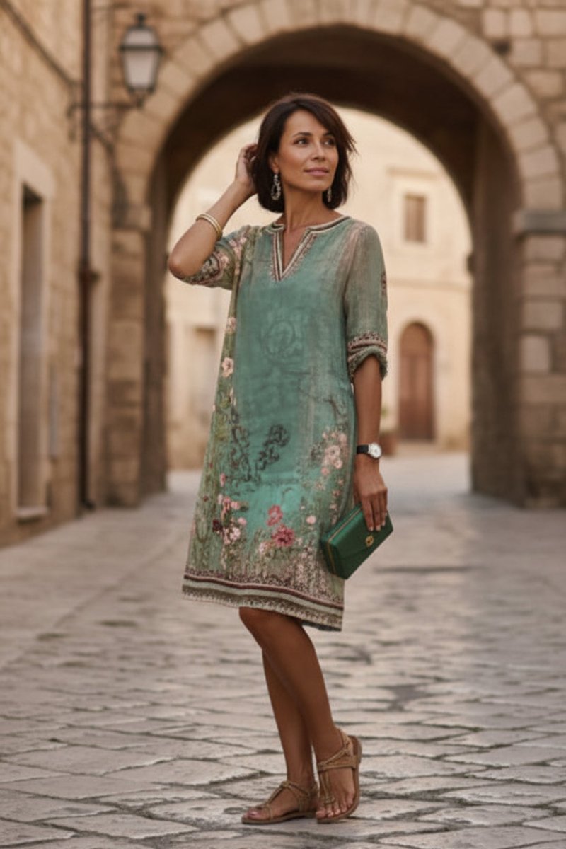 EDDÉRA – Women’s Floral Midi Dress with Lightweight Fabric and V-Neck Design