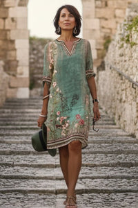 EDDÉRA – Women’s Floral Midi Dress with Lightweight Fabric and V-Neck Design