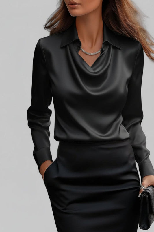 SATINÉ – Draped Neck Long Sleeve Blouse for Women with Timeless Elegance