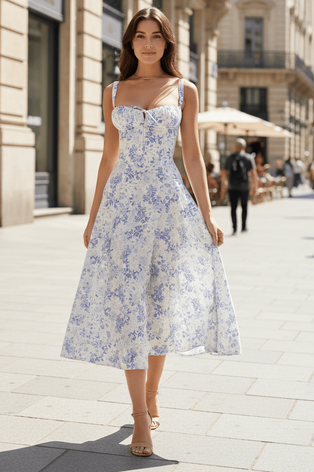 Elegant Midi Dress for Women - Corset Style with Lace Detail for Summer, Wedding Guest, Cocktail or Formal Events 0