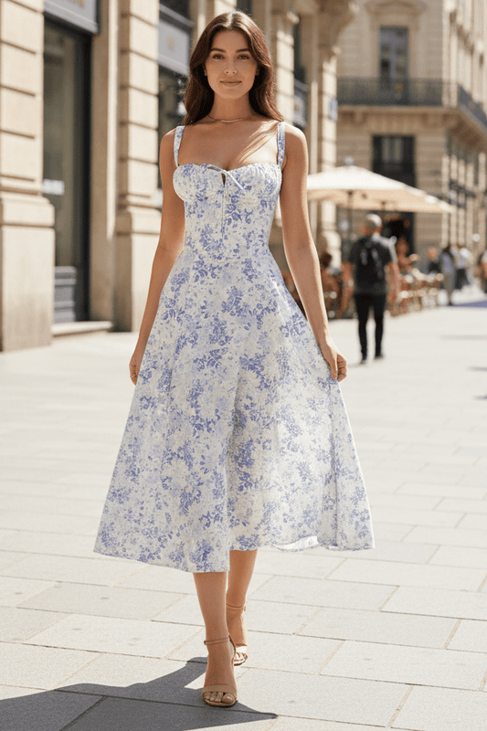 Elegant Midi Dress for Women - Corset Style with Lace Detail for Summer, Wedding Guest, Cocktail or Formal Events 0