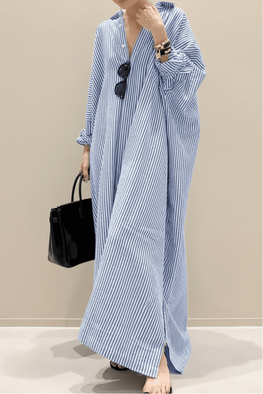 Elegant Oversized Striped Shirt Dress for Women - Breathable Fabric, Flattering Fit 1