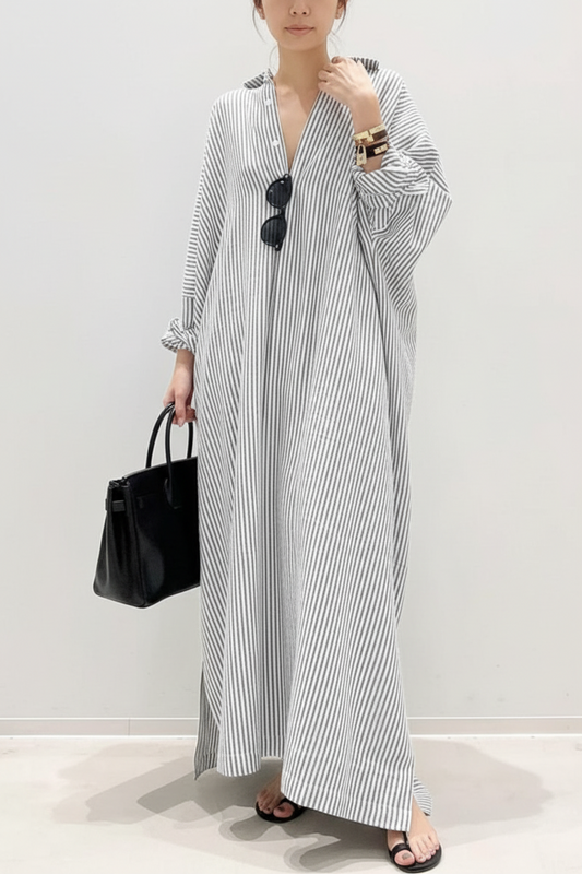 Elegant Oversized Striped Shirt Dress for Women - Breathable Fabric, Flattering Fit 2