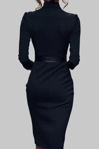 Elegant Sheath Midi Dress with Structured Collar & Belted Waist 2