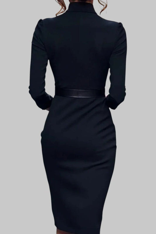 Elegant Sheath Midi Dress with Structured Collar & Belted Waist 2
