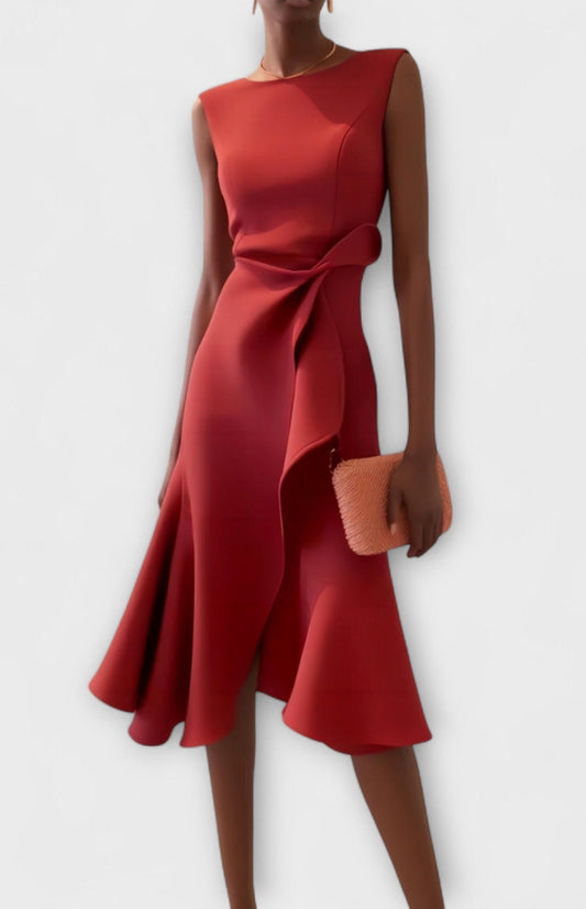 Elegant Sleeveless Pleated Midi Dress for Women - Perfect for Cocktail and Formal Occasions 0