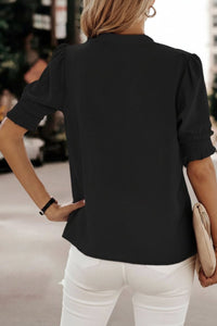 FLUVELLE – Lightweight V-Neck Chiffon Blouse with Soft Volume Sleeves
