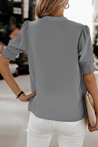 FLUVELLE – Lightweight V-Neck Chiffon Blouse with Soft Volume Sleeves