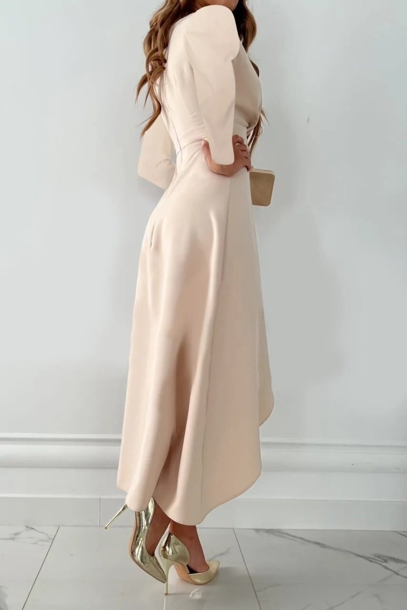 Elegant V-Neck Midi Dress - Asymmetric Cut Slip-On Cocktail Dress for Women 1