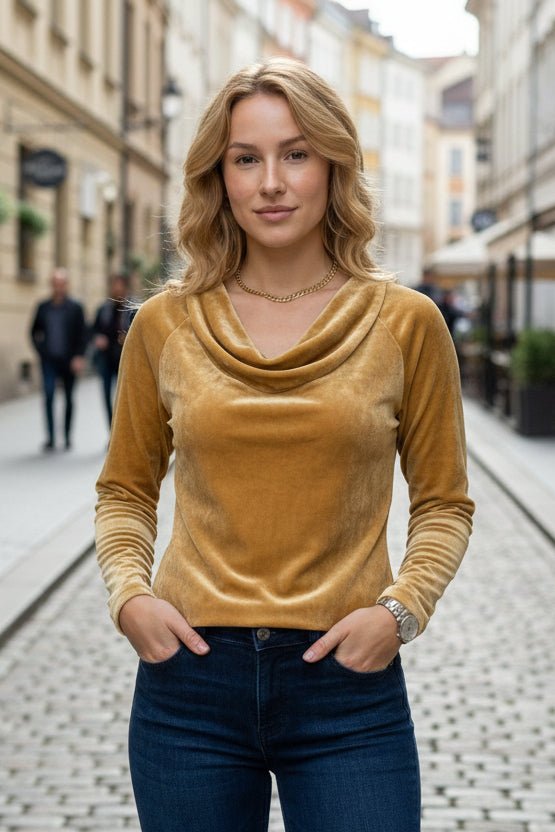 Elegant Velvet Shirt for Women - Relaxed Fit with Draped Collar, Cozy Style 0