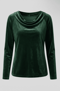 Elegant Velvet Shirt for Women - Relaxed Fit with Draped Collar, Cozy Style 10