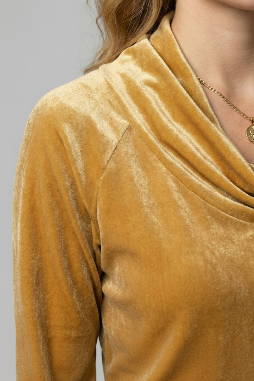 Elegant Velvet Shirt for Women - Relaxed Fit with Draped Collar, Cozy Style 4
