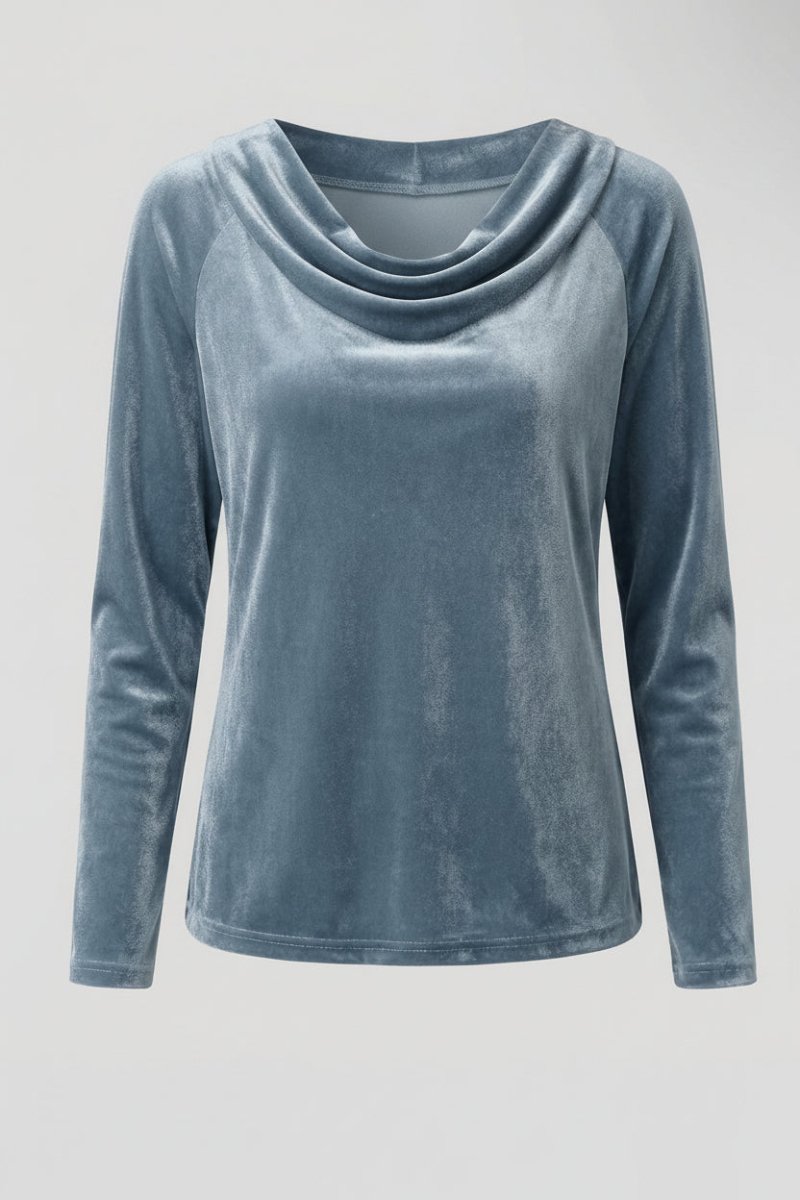 Elegant Velvet Shirt for Women - Relaxed Fit with Draped Collar, Cozy Style 5
