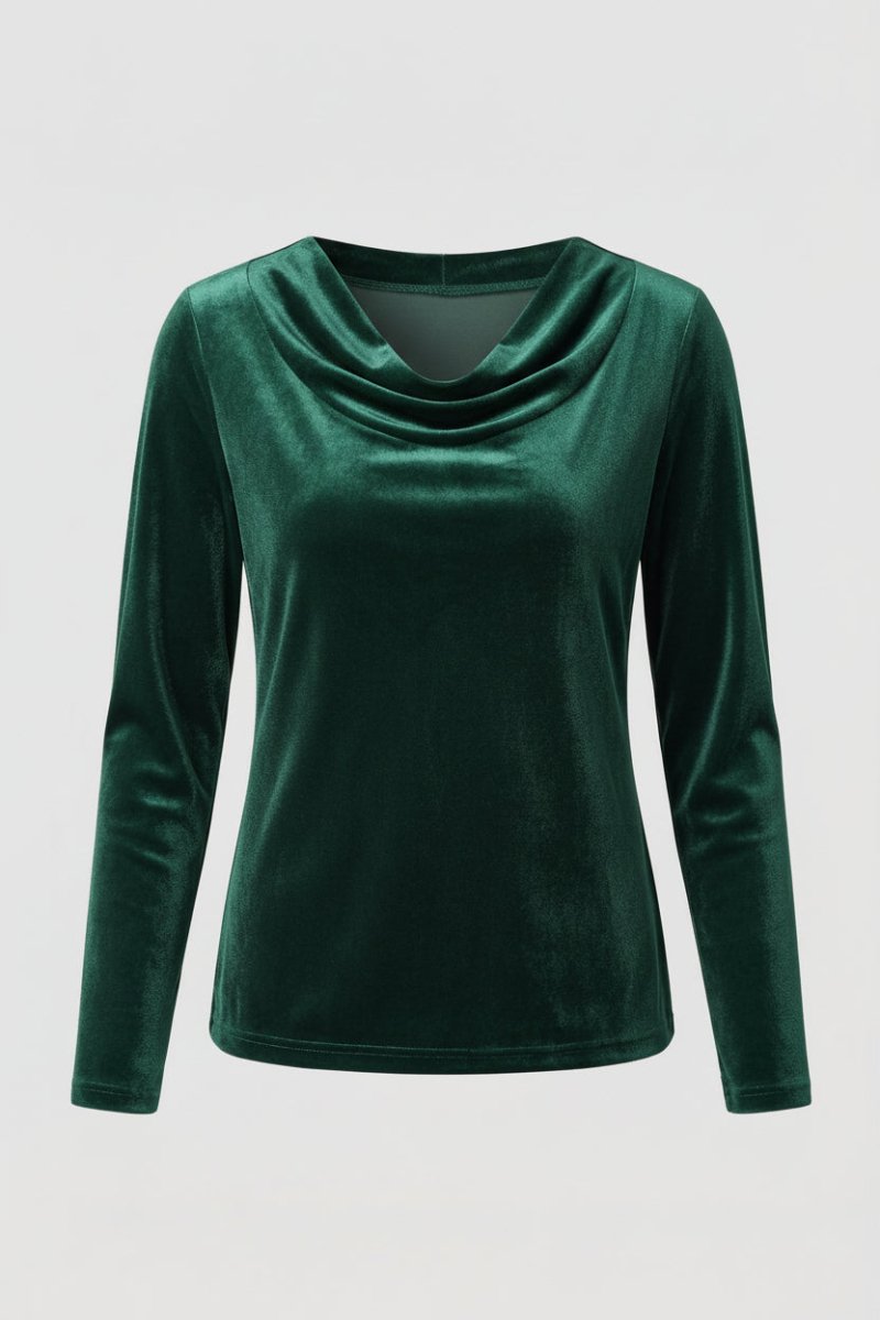 Elegant Velvet Shirt for Women - Relaxed Fit with Draped Collar, Cozy Style 7
