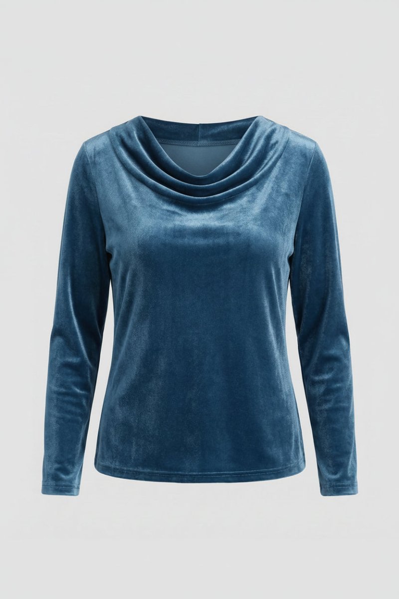 Elegant Velvet Shirt for Women - Relaxed Fit with Draped Collar, Cozy Style 8