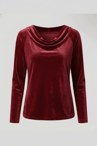 Elegant Velvet Shirt for Women - Relaxed Fit with Draped Collar, Cozy Style 9