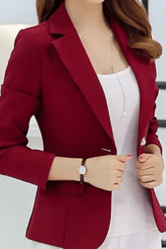 Elegant Women's Blazer - One-Button Closure & Notch Lapel Collar, Tailored Fit 11