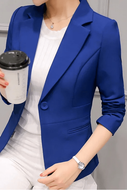 Elegant Women's Blazer - One-Button Closure & Notch Lapel Collar, Tailored Fit 4