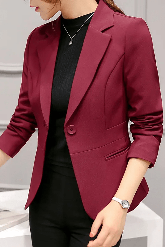 Elegant Women's Blazer - One-Button Closure & Notch Lapel Collar, Tailored Fit 5