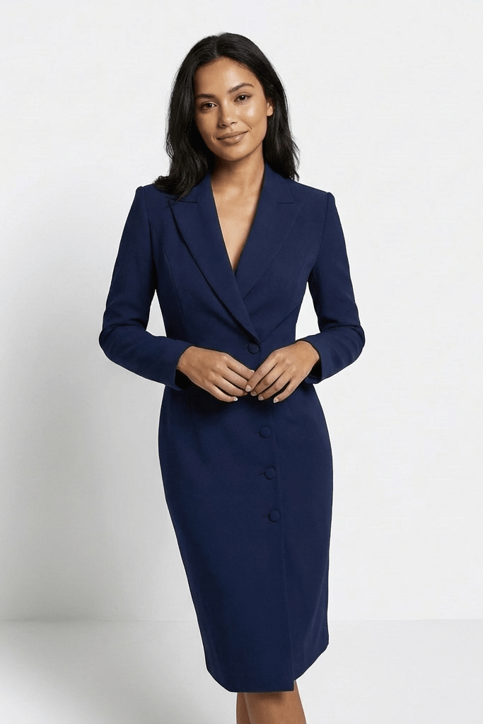 MODÉLYN – Modern Blazer Midi Dress with Sharp Tailoring