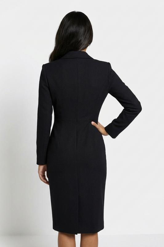 Elegant Women's Blazer Midi Dress - Tailored Cocktail Dress with Notched Lapel 5