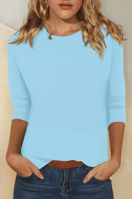 Elegant Women's Going Out Top - 3/4 Sleeves & Curved Hem Summer Style 7