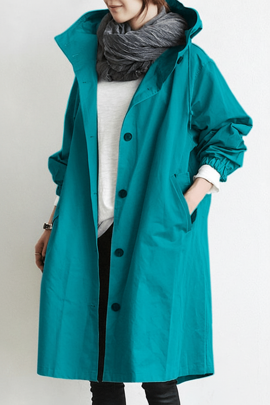 Elegant Women's Hooded Trench Coat - Stylish Weather Protection in Cotton Blend 0