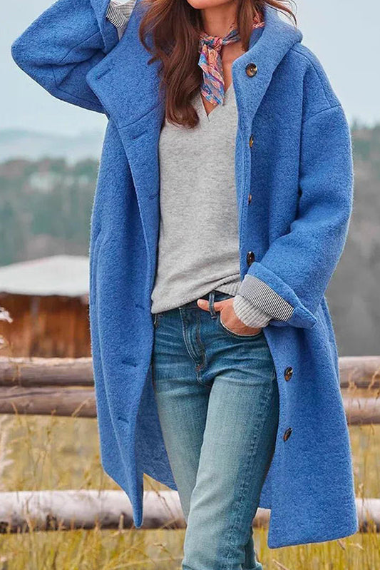 Elegant Women's Hooded Winter Coat with Classic Collar and Functional Hood 1