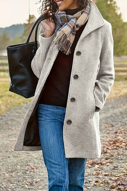 Elegant Women's Mid-Length Winter Coat with Button Closure and Pockets 0