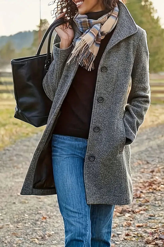 Elegant Women's Mid-Length Winter Coat with Button Closure and Pockets 1