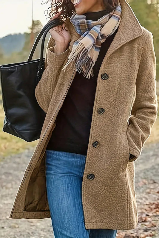 Elegant Women's Mid-Length Winter Coat with Button Closure and Pockets 2