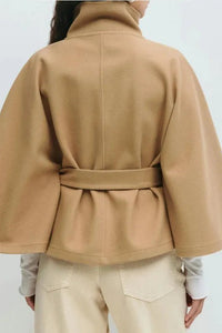 Elegant Women's Short Cape Coat with Funnel Neck & Self-Tie Belt 2