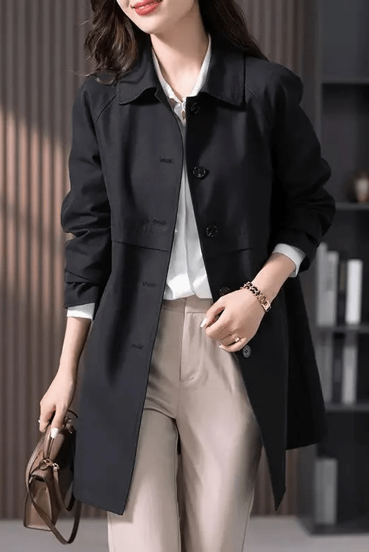 Elegant Women's Short Trench Coat with Tailored Fit & Single Button Closure 3
