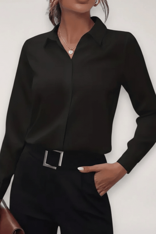 Elegant Women's Tailored Blouse - Soft Breathable Fabric Button-Up Shirt 0